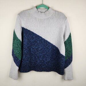 Banana Republic Cotton Wool Alpaca Colorblock Mockneck Chunky Knit Sweater sz L